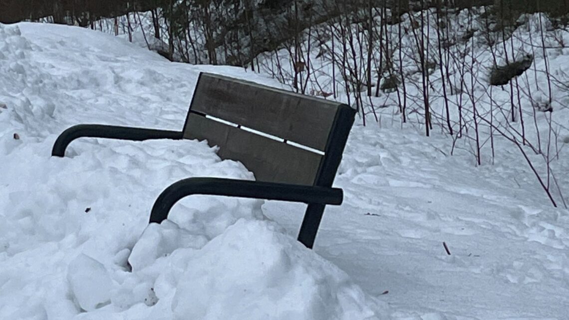 bench under a pile of snow